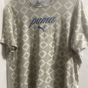 Puma Tan and Blue Short Sleeve Tees with Geometric Design